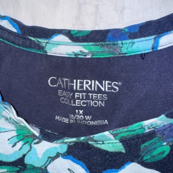 Catherines Easy Fit Tees Collection Tshirt Size 1x Green Tropical Floral - Picture 2 of 4